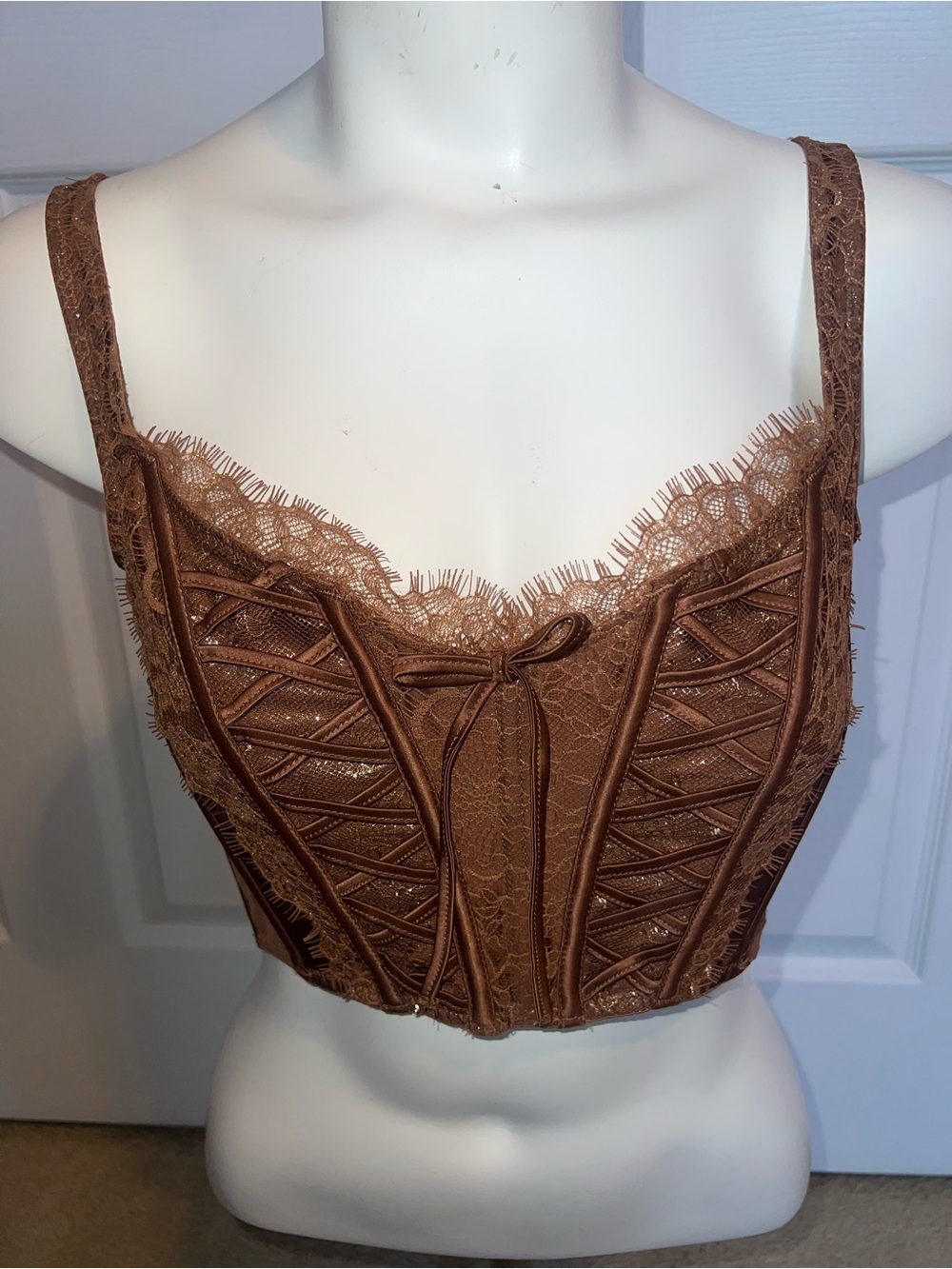 Victoria's Secret Size Small Brown with Gold Shimmer Lace Corset